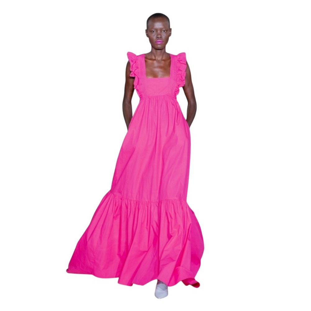 SELF-PORTRAIT - Fuschia Ruffled Cotton Poplin Maxi Sz 6